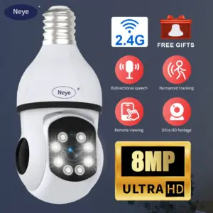 8MP 4K Light Bulb Camera 2.4G Wifi Camera for Home Surveillance Spotlight E27 360 Degree Panoramic Wireless Security IP Camera