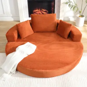 2-in-1 Folding Sofa Bed, Large Oval Couch. Soft Corduroy, Modular Design with Pillows. Perfect for Apartment Guest Room Orange
