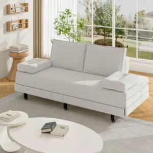 Sofa Bed 90/180x200 cm, with cushions and armrest pillows, double sofa bed, multifunctional bed, white linen, easy to move 2 kf A0646ca8da80f46429329aaeb506998e8M