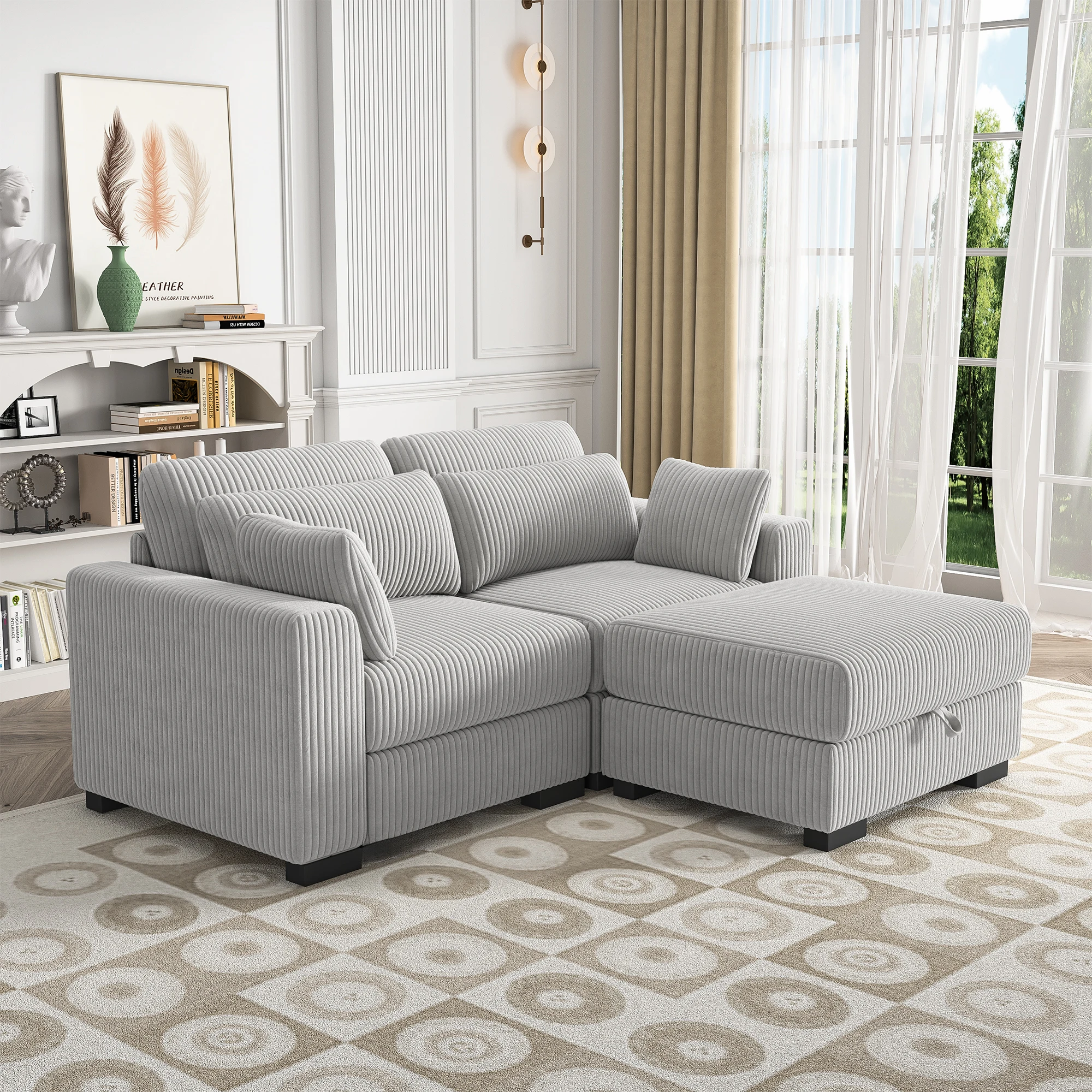 Anajqaqia Sofa Set, U-shaped Sofa, Modular Sofa, Upholstered Living Room Sofa, Storage-box Sofa, Corduroy Fabric, Gray 14 kf A172e154fb35f4bcaa41aed7f3c32ae1d7