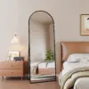 162x53cm Curved Standing Mirror, Floor Mirror with Aluminum Frame and Tempered Glass, for Living Room Bedroom Hallway, Black