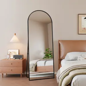 162x53cm Curved Standing Mirror, Floor Mirror with Aluminum Frame and Tempered Glass, for Living Room Bedroom Hallway, Black