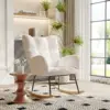 Anajqaqia Rocking Chair with High Backrest, Swing Chair, Nursing Chair with Metal Frame and Wooden Base, Lambswool, Off-white