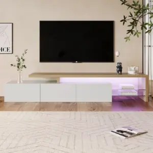 ROSAHQNDA Modern TV Cabinet, LED Stylish Living Room Furniture, Practical Storage Space, High-Gloss, Glass Shelves, 200x42x39cm