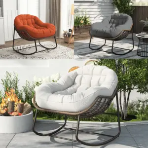 Rocking Chair, 90x80cm, oversized rtin chair with padded cushion, leisure chairs, Beige/gray/Orange