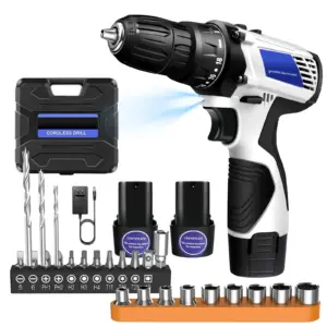 12V Cordless Electric Drill Set Dual-Speed 3/8Inch Keyless Chuck 45Nm Electric Screwdriver Hand Drill for Home DIY Electric Tool