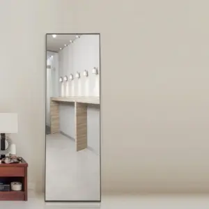 150x40cm Full Length Mirror, HD Large Standing Mirror with Black Metal Frame, Wall Mirror for Living Room or Dressing Room