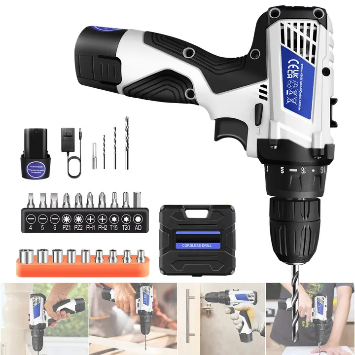 12V Cordless Electric Drill Set Dual-Speed 3/8Inch Keyless Chuck 45Nm Electric Screwdriver Hand Drill for Home DIY Electric Tool 12 kf A4dbf310facd5434999c8b324988b9011s