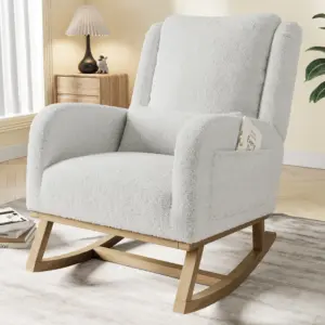 Anajqaqia Rocking Chair, Living Room, Recliner Chair, Nursing Chair with Solid Wood Legs, for Living Room, Balcony, Teddy Velvet