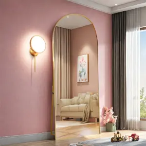 Curved freestanding mirror 173 x 63 cm, aluminium alloy frame, tempered glass, can be hung or placed on a surface, tiltable, ideal for the bedroom, bathroom and living room.