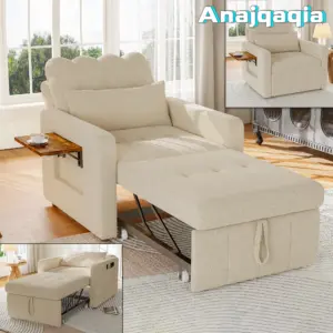 Anajqaqia 3-in-1 Small Sofa Bed,Pull-Out Bed 190cm with Side Pocket&Tabletop,Chenille Sleeping Chair,Recliner Chair,Folding Sofa