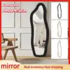 Comanlai 140x45cm Full Length Cloud Mirror,Irregular Wave Floor Mirror,Velvet Wrapped Frame,with Stand,Wall Mirror for Bedroom