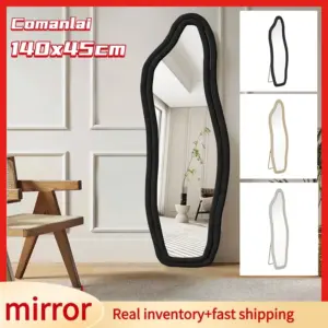 Comanlai 140x45cm Full Length Cloud Mirror,Irregular Wave Floor Mirror,Velvet Wrapped Frame,with Stand,Wall Mirror for Bedroom