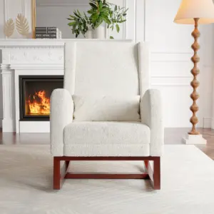 Anajqaqia Rocking Chair with Leg Rests and Cushions, Armchair with 2 Pockets, for Living Roon, Bedroom and Balcony, Teddy Velvet