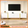 Comanlai 190 cm TV Cabinet, 3 Doors, 2 Drawers, White with Gold and Wood Grain