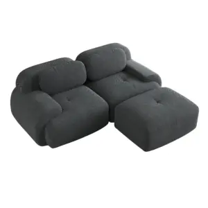 82 ''Modular Corner Sofa, Corduroy Upholstery, Curved Armrests, No Assembly, High-Elastic Foam Filling, for Living Room, Grey.