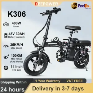 DEEPOWER Electric Bike K306 Mini Folding Electric Bicycle 400W 48V 30AH Lithium Battery 20MPH City Commuter Ebike