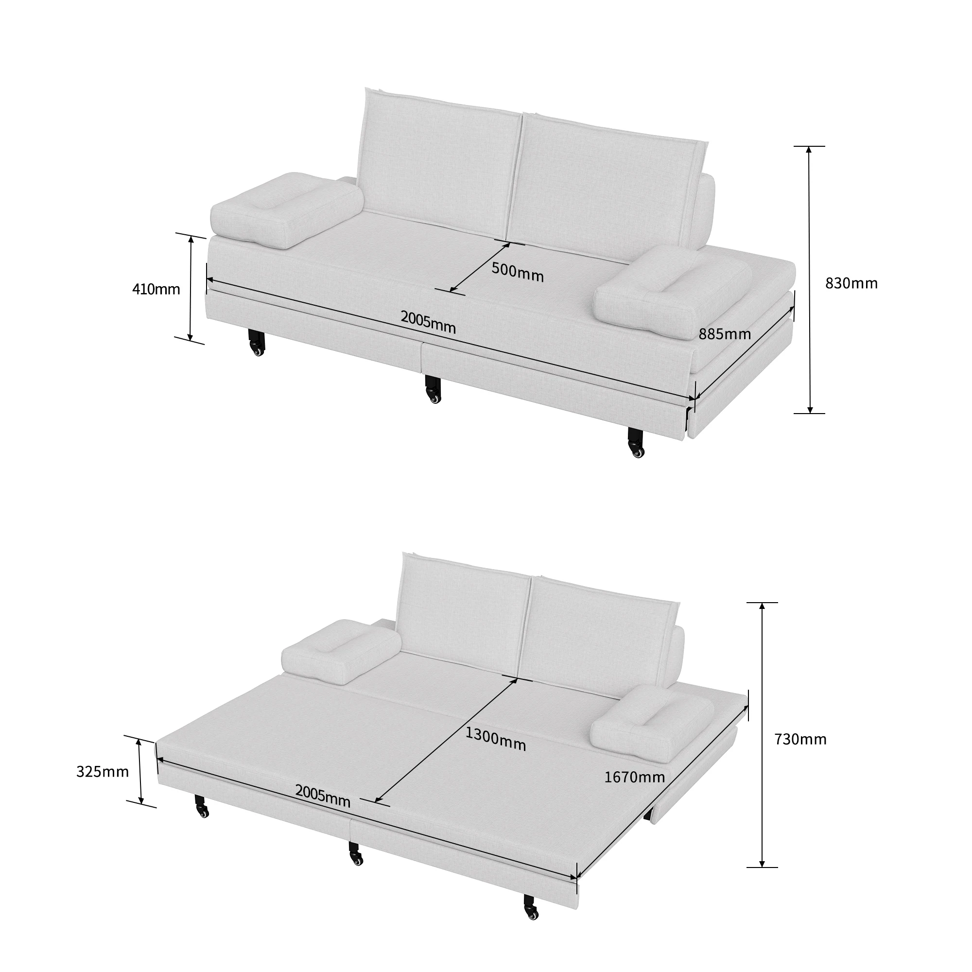 Sofa Bed 90/180x200 cm, with cushions and armrest pillows, double sofa bed, multifunctional bed, white linen, easy to move 9 kf A91c5d501439f42538542cc8b967d7d85J