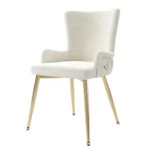 2Pcs Velvet Dining Chairs Set with Gold Metal Legs, Modern Upholstered Accent Chairs for Living Room Bedroom, Beige