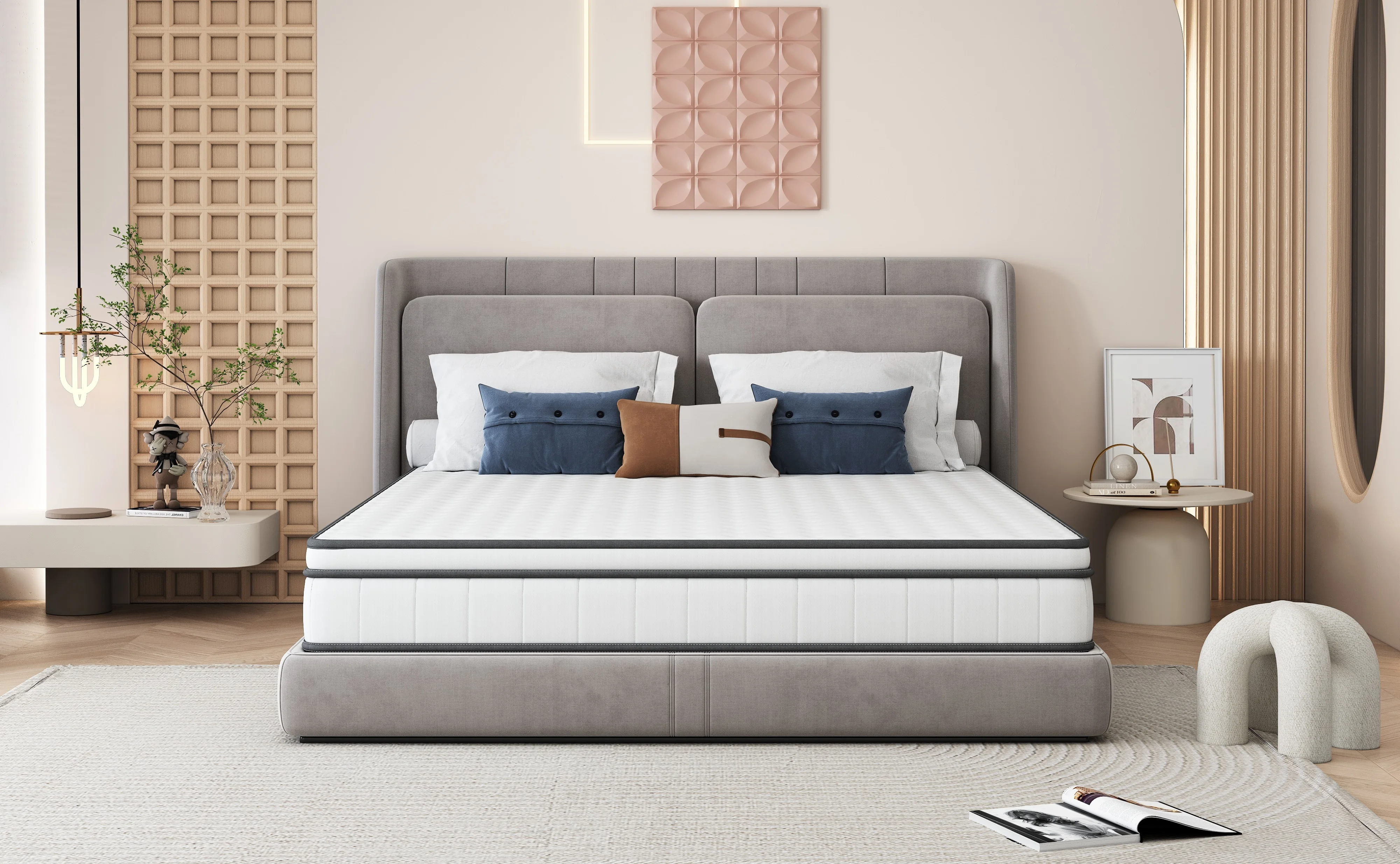 140x190 cm High-Density Memory Foam Mattress, Pocket Spring Mattress, 25 cm Height, 7-Zone Support, Ergonomic Design, Durable, Reversible, Medium Firmness, Breathable 3D Fabric, White 7 kf A969ca6a1d8d44d3082f8f8d6833aa569s