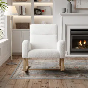 Anajqaqia Swing Armchair, Balcony Rocking Chair, Lounge Chair with Pocket, Rocking Chair with Backrest, Teddy Fleece, White