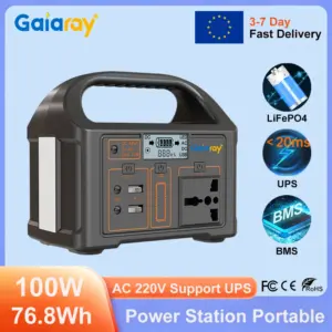 Gaiaray 100W Portable Power Station 76.8Wh LiFePO4 Battery Emergency Charging Station UPS Solar Generator Power Bank for Camping