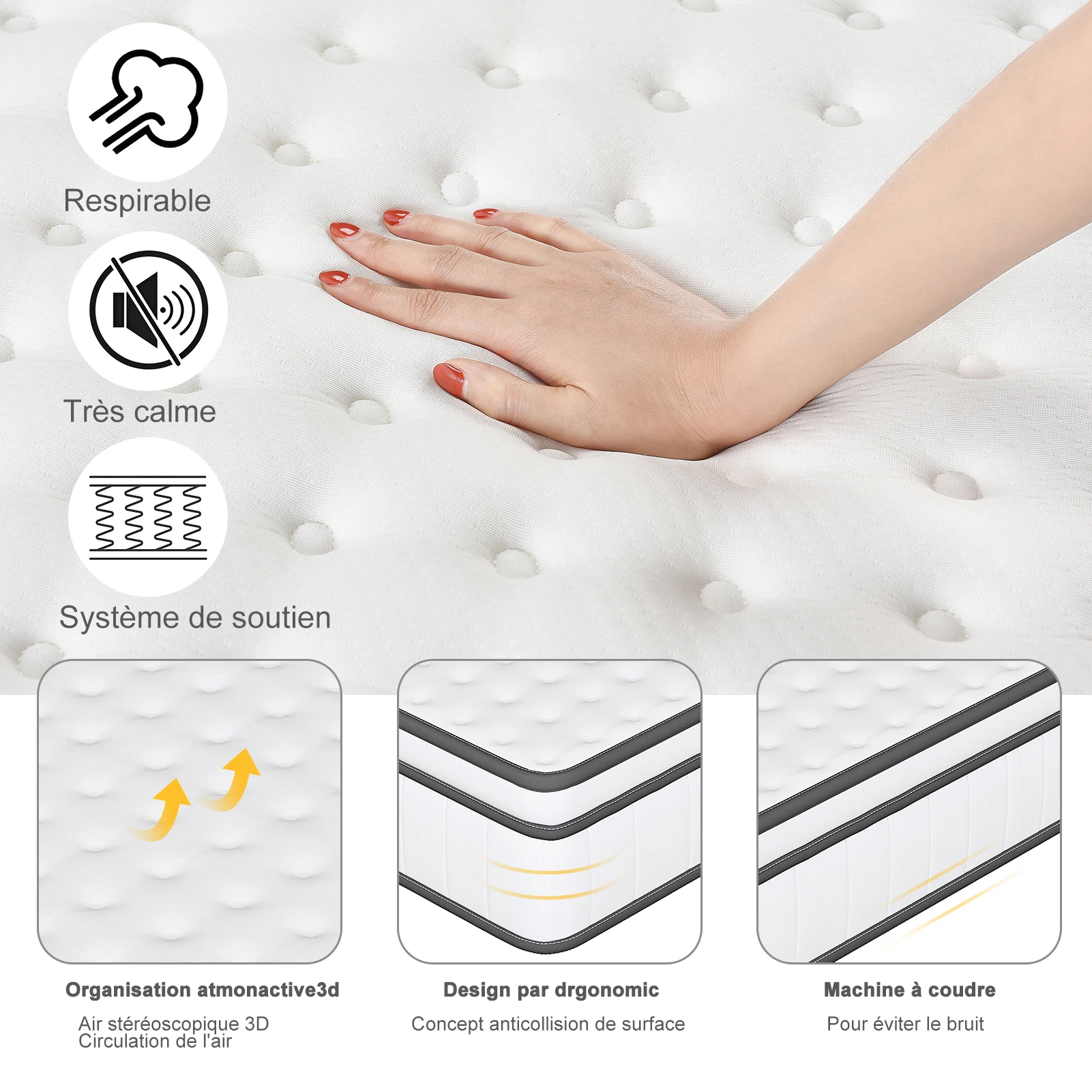 140x190 cm High-Density Memory Foam Mattress, Pocket Spring Mattress, 25 cm Height, 7-Zone Support, Ergonomic Design, Durable, Reversible, Medium Firmness, Breathable 3D Fabric, White 12 kf Aad9b03b0ca5e4148b0cc6a7e3a473703y