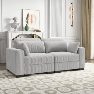 Anajqaqia Sofa Set, U-shaped Sofa, Modular Sofa, Upholstered Living Room Sofa, Storage-box Sofa, Corduroy Fabric, Gray