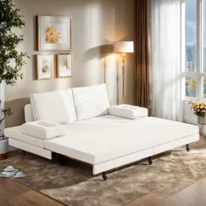 Sofa Bed 90/180x200 cm, with cushions and armrest pillows, double sofa bed, multifunctional bed, white linen, easy to move 3 kf Ab53e912c73c6417a86a8dfe63ebd193aO