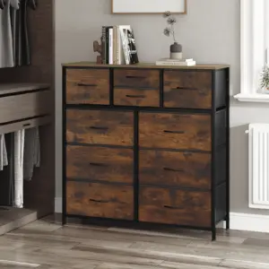 Fabric Chest of Drawers Sideboard Metal Frame Living Room Dresser Industrial Style Storage for Bedroom Hallway Cabinet Home