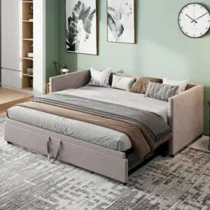 Sofa-convertible bed upholstered with slatted frames, expandable baton bed sofa for living room, apartment (mattress not included)