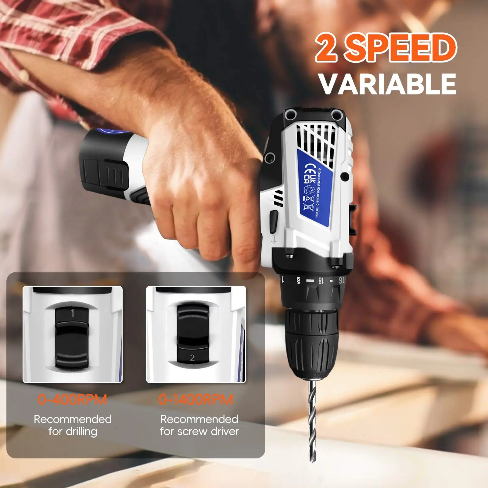 12V Cordless Electric Drill Set Dual-Speed 3/8Inch Keyless Chuck 45Nm Electric Screwdriver Hand Drill for Home DIY Electric Tool 7 kf Ac57d3d7a30c9493dbc8c2dd5de783298F