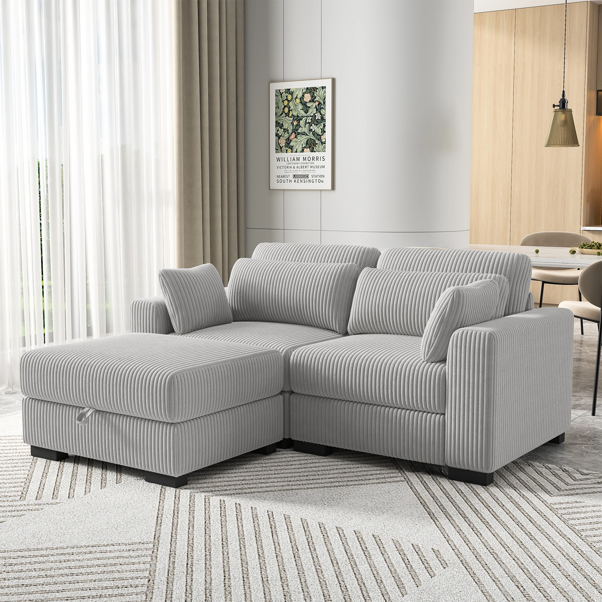 Anajqaqia Sofa Set, U-shaped Sofa, Modular Sofa, Upholstered Living Room Sofa, Storage-box Sofa, Corduroy Fabric, Gray 15 kf Ace600dcff221432e9e5b57fab9369d39R