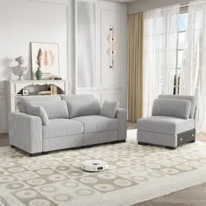Anajqaqia Sofa Set, U-shaped Sofa, Modular Sofa, Upholstered Living Room Sofa, Storage-box Sofa, Corduroy Fabric, Gray 3 kf Ad23f93f0d51240ab8586b202204eb26af