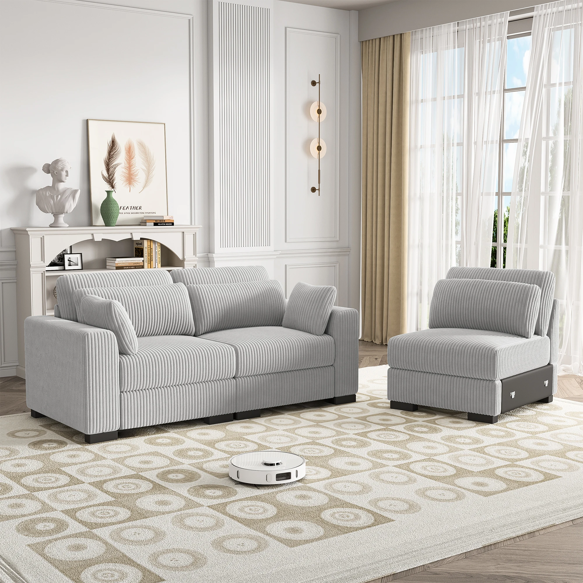 Anajqaqia Sofa Set, U-shaped Sofa, Modular Sofa, Upholstered Living Room Sofa, Storage-box Sofa, Corduroy Fabric, Gray 13 kf Ad23f93f0d51240ab8586b202204eb26af