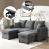 U-shape sofa 3-seater with storage, draw, ottoman with compartment, sleep function, modular design, chenille cover, space-Sav