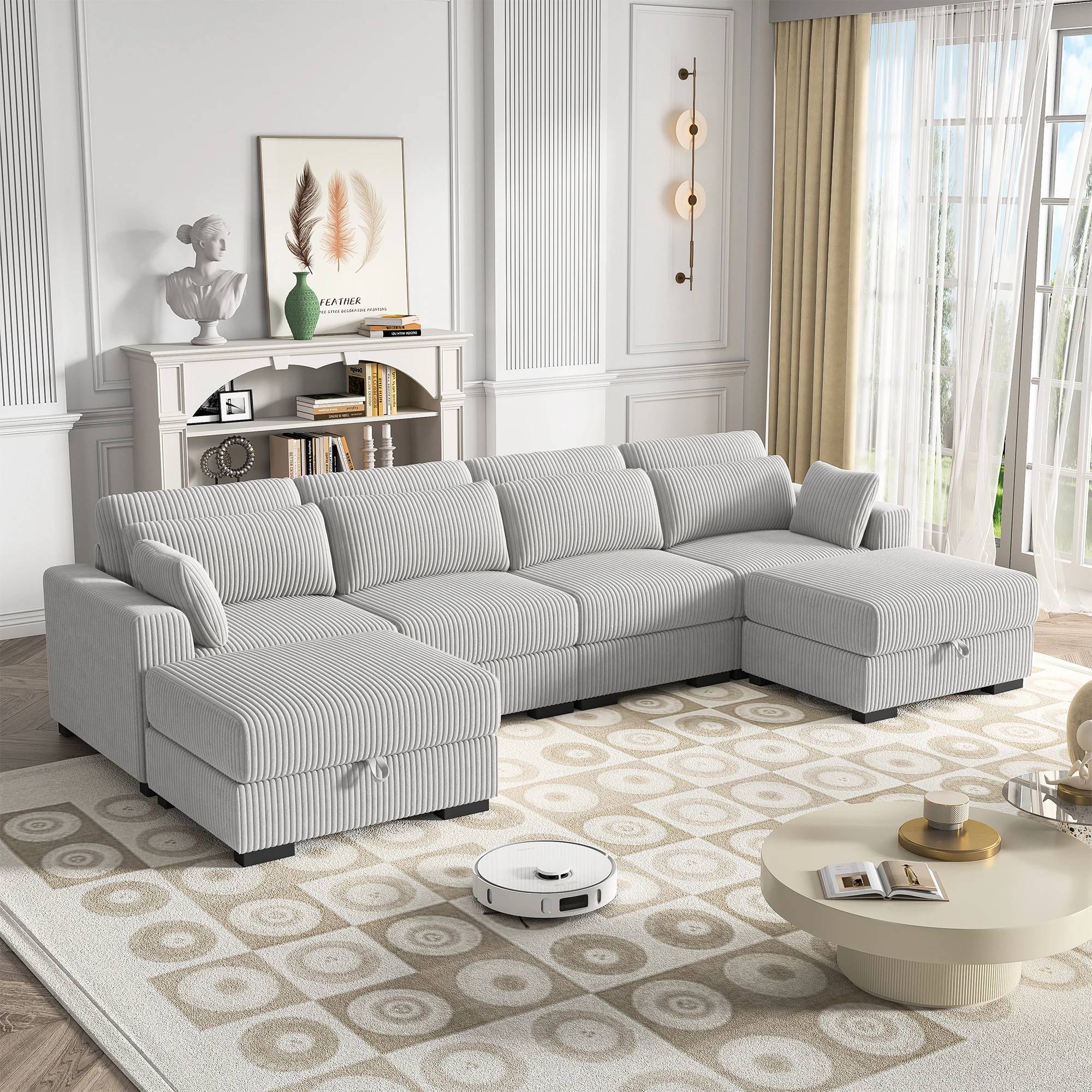 Anajqaqia Sofa Set, U-shaped Sofa, Modular Sofa, Upholstered Living Room Sofa, Storage-box Sofa, Corduroy Fabric, Gray 16 kf Ad7027b43ebeb42ab9c3cfe0e89a6c86ei