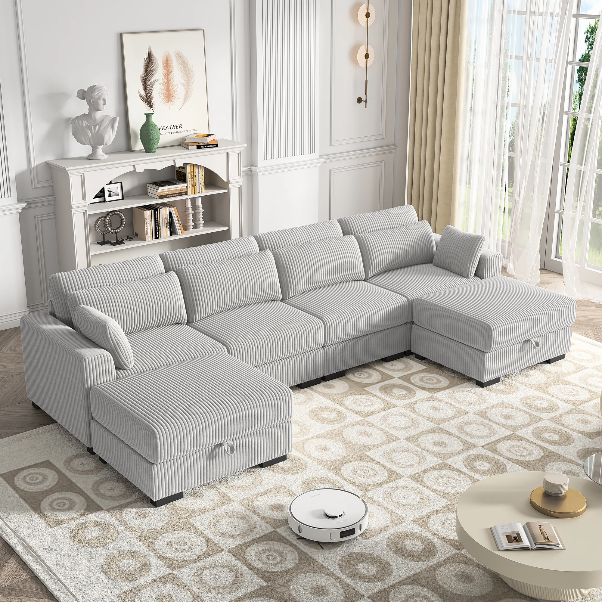 Anajqaqia Sofa Set, U-shaped Sofa, Modular Sofa, Upholstered Living Room Sofa, Storage-box Sofa, Corduroy Fabric, Gray 17 kf Ae5f08ffd53de4d6685806a90563130bba