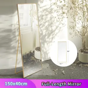 Comanlai 150x40cm Full-Length Mirror, Standing Mirror, HD Large Wall Mirror, with Metal Frame, Hooks for Living Room, Bedroom