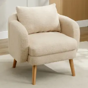 Comanlai Modern Simple Teddy Armchair, Single Sofa Armchair, Upholstered Armchair, Leisure Chair, with Cushion for Living Room