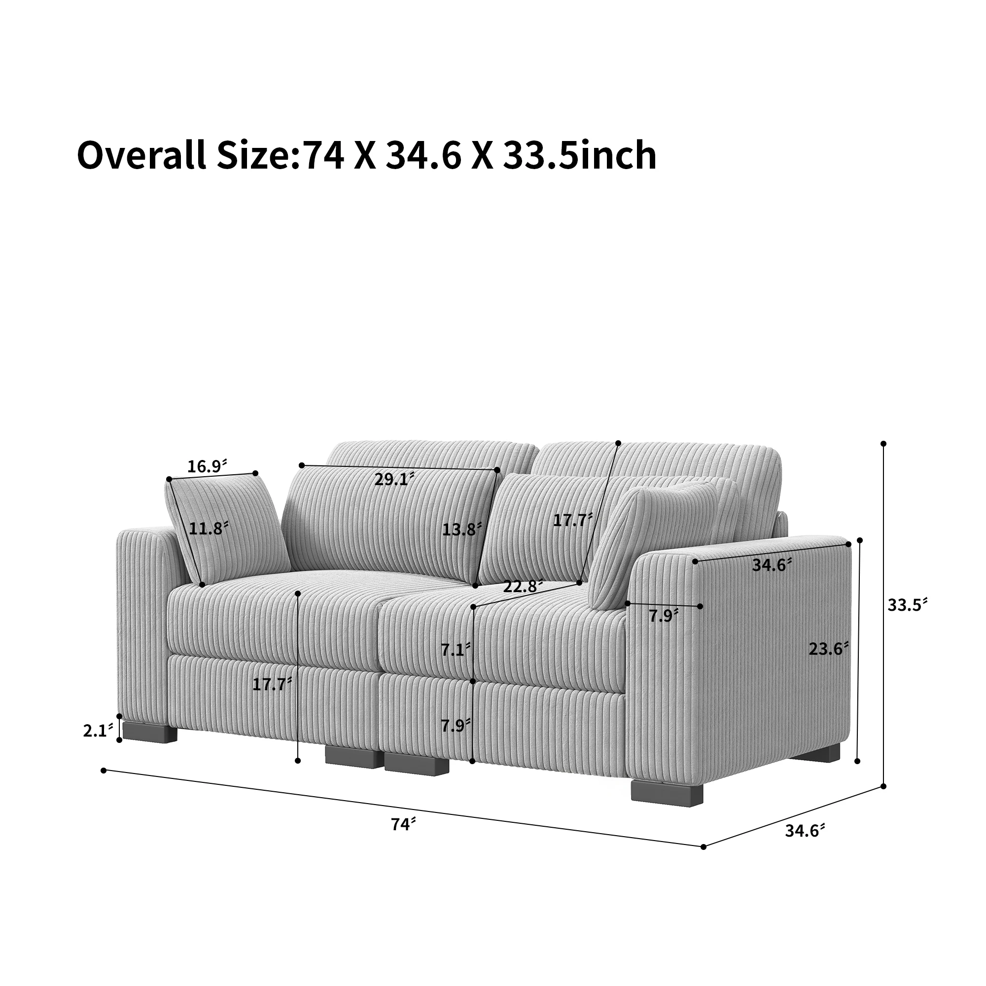 Anajqaqia Sofa Set, U-shaped Sofa, Modular Sofa, Upholstered Living Room Sofa, Storage-box Sofa, Corduroy Fabric, Gray 8 kf Af6e0161b4291439f87f449cff742df4er