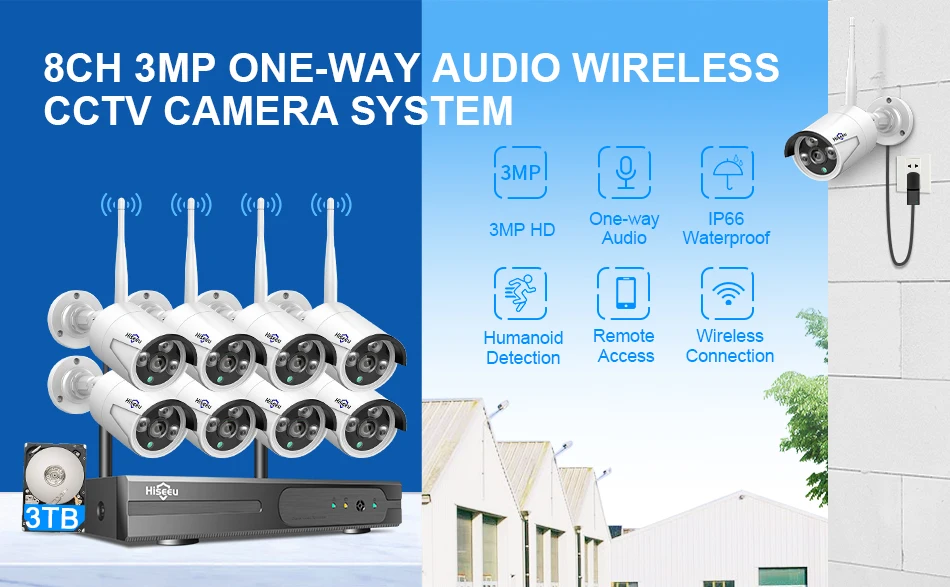 Hiseeu 3/5/8MP WiFi CCTV Camera Security System IR Night Vision Bullet Camera Set 10CH NVR Wireless CCTV Surveillance System 7 kf H371de1931c4f4aacb4c356dffd6c051dc