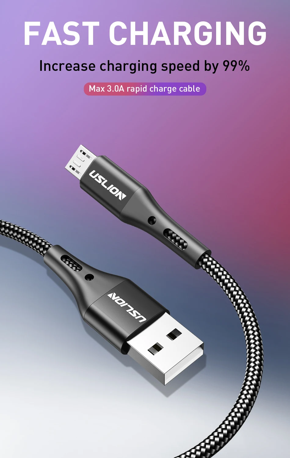 USLION 3A Micro USB Cable Fast Charging for Samsung Xiaomi Huawei Realme OPPO Android Mobile Phone USB Data Wire Cord 0.5/1/2/3M 9 kf H51c0715c8a3d456cb224e1635b6b8e56X