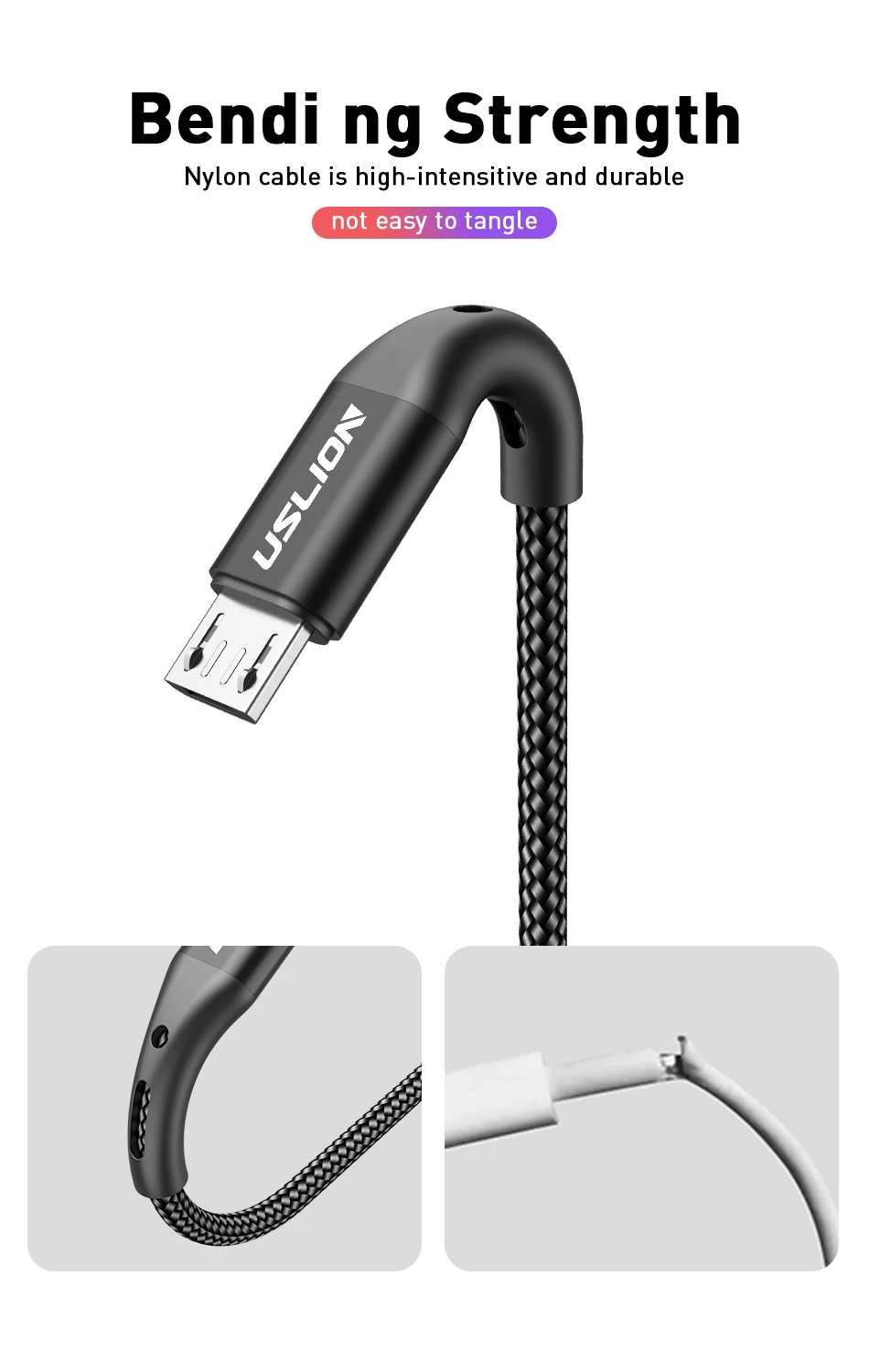 USLION 3A Micro USB Cable Fast Charging for Samsung Xiaomi Huawei Realme OPPO Android Mobile Phone USB Data Wire Cord 0.5/1/2/3M 8 kf Hf0d693c984dd4c598e0eb90e4ea8bdf70