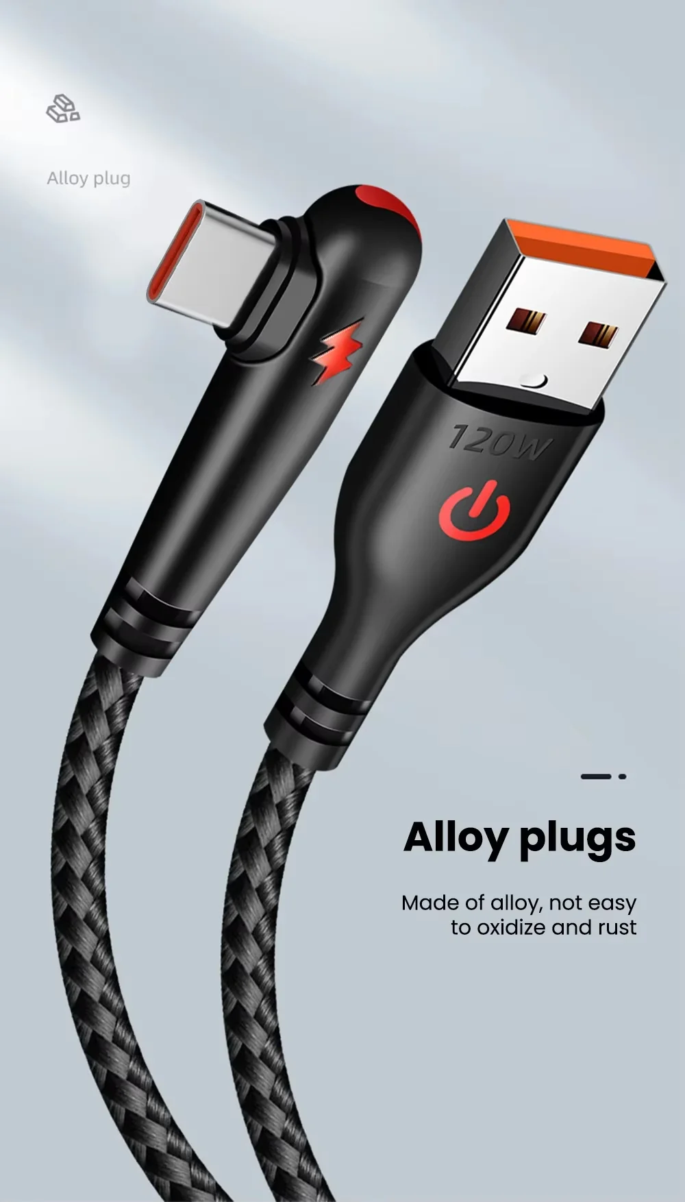 NNBILI 120W Fast Charging USB to Type-C Cable, Nylon Braided, 90 ° Bend Design, Suitable for High Speed Charging of Huawei oppo 13 kf S00e5cf26444d4c98be03ff77dbaf796bD