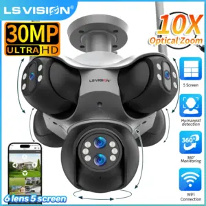 LS VISION 30MP 10X Optical Zoom WiFi IP Camera 5 Screens 5 PTZ Security CCTV Cam Auto Tracking Home Outdoor Surveillance Camera