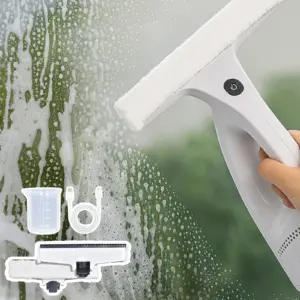 3-in-1 electric window cleaner: vacuum, water suction, and squeegee, cleans tiles and mirrors, can be operated with one hand
