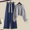 gray-sweater-blue-casual-pants-two-piece-set