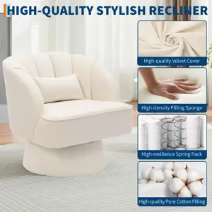 Swivel Barrel Chair - Velvet Upholstered Modern Armchair with Striped Backrest & Plush Padding, Round Lounge Chair for Living Ro