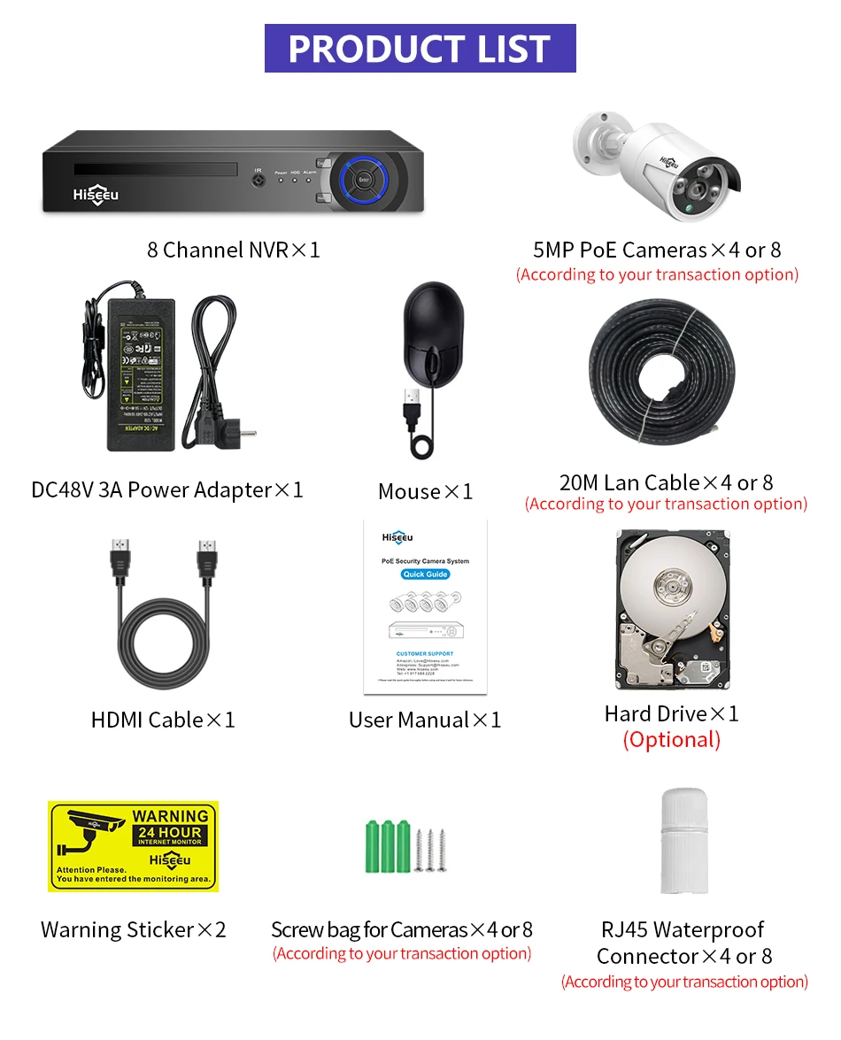 Hiseeu 5MP 3MP H.265 8CH POE Security Surveillance Camera System Kit Set Waterproof Audio Record IP Home CCTV Video NVR 26 kf S03e5487c40f74bacae0c8c805b17f9c7e